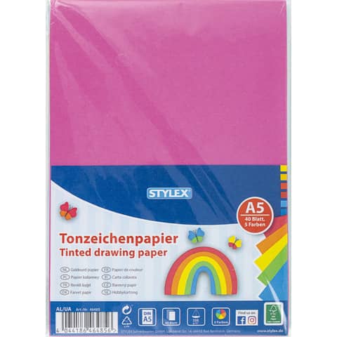 Tonzeichenpapier Trendfarben, A5, 40 Blatt, sortiert STYLEX 46485