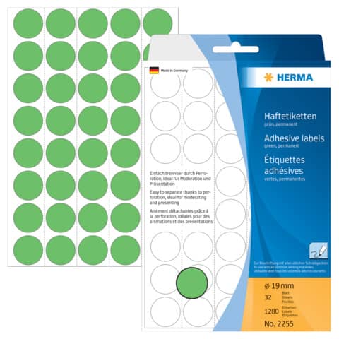 Etiketten permanent, Ø19mm, 1280 Stück, grün HERMA 2255