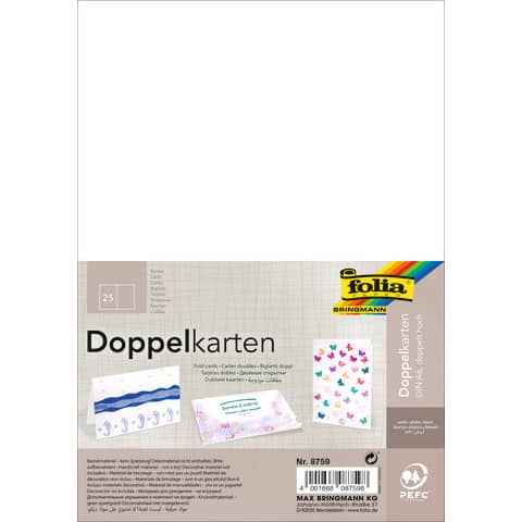 Briefkarte, A6 hoch doppelt, 190g/m², 25 Stück, weiß FOLIA 8759