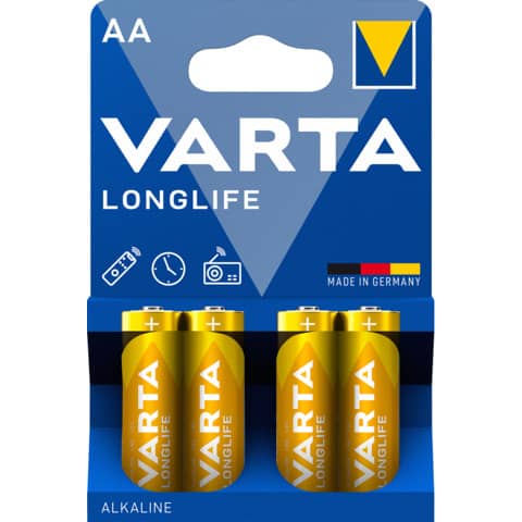 Batterie Alkali-Mangan Longlife, LR6/AA/Mignon, 4 Stück VARTA 04106101414