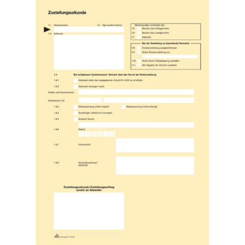 Zustellungsurkunde, 2 Seiten, DIN A4, 80g/m² RNK 2046