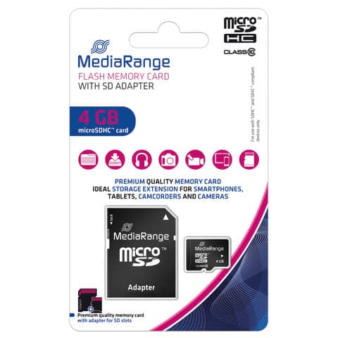 Speicherkarte MicroSDHC 4GB   Class10 MEDIARANGE MR956