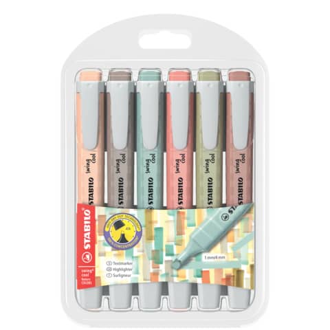 Textmarker 1 + 4 mm 6Stück sortiert   NatureCOLORS STABILO 275/6-09