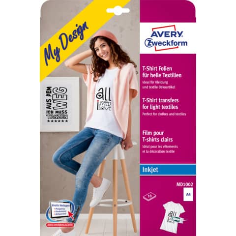 Transferfolien für helle Textilien, A4, 10 Blatt AVERY ZWECKFORM MD1002