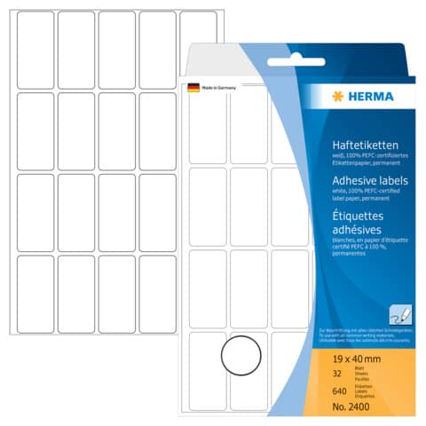 Etiketten permanent, 19x40mm, 640 Stück, weiß HERMA 2400