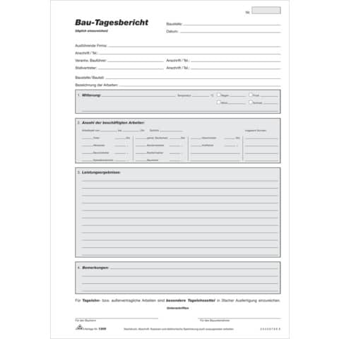 Bautageblock - SD, A4, 80g/m², 3 x 40 Blatt, RNK 1309