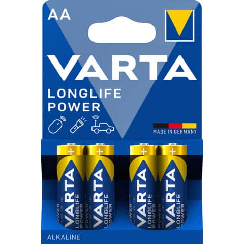 Batterie Alkali-Mangan Longlife Power, LR6/AA/Mignon, 4 Stück VARTA 04906121414