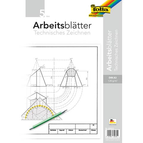 Zeichenpapier, A3, 120g/m², 5 Bogen FOLIA 8203/5