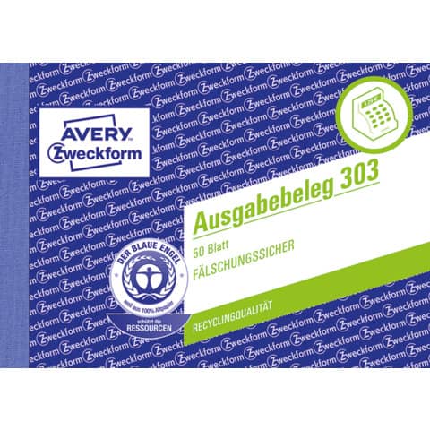 Ausgabebeleg mit Dokumentendruck, A6 quer, gelb, 50 Blatt AVERY ZWECKFORM 303