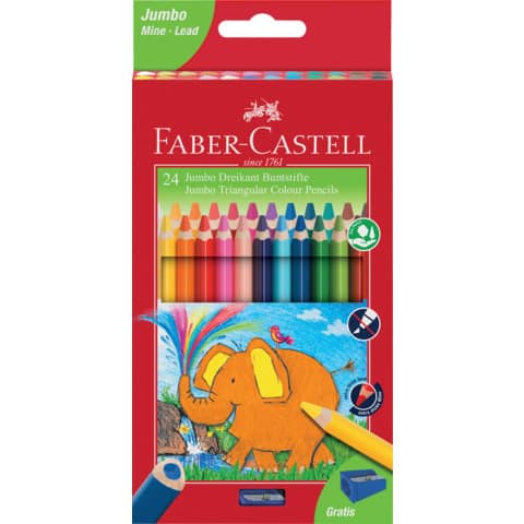 Farbstifte Jumbo dreikant, 24 Stück, sortiert FABER CASTELL 116524