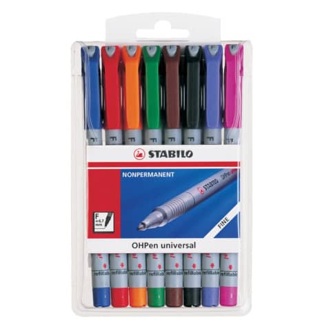 Folienstift OHPen universal, 0,7 mm, wasserlöslich, Etui mit 8 Stiften STABILO 852/8