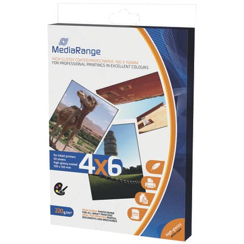 Inkjet Fotopapier - hochglanz, 10 x 15cm, 220g/m², 50 Blatt, weiß MEDIARANGE MRINK104