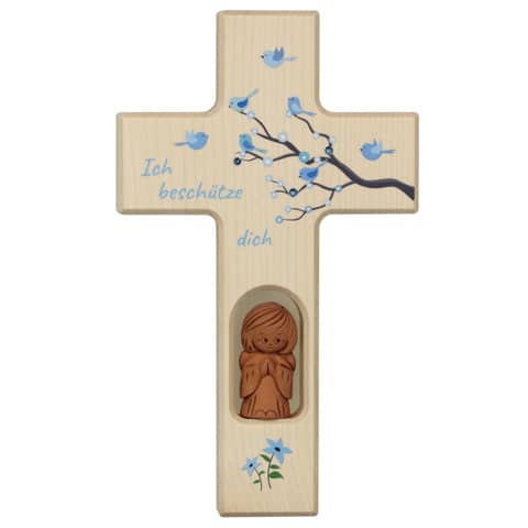 Kinderkreuz Schutzengel, 20x12cm, blau  N509