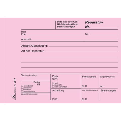 Reparaturblock - SD, A6 quer, 3 x 40 Blatt RNK 3048