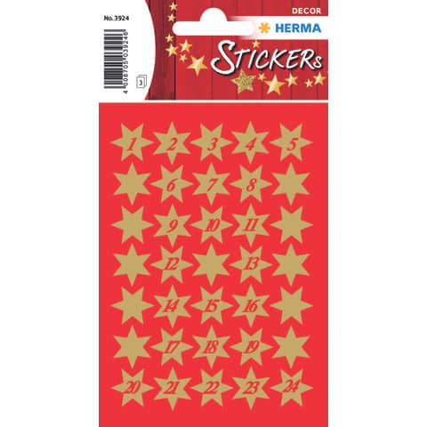 Sticker Sterne 6-zackig, gold Ø 14 mm, 1-24 HERMA 3924