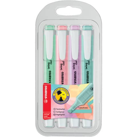 Textmarker swing® cool Pastel, Etui mit 4 Stiften STABILO 275/4-08