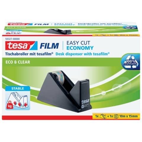 Tischabroller Easy Cut Economy®+1 Rolle, 10mx15mm, schwarz TESA 59327-00000-01