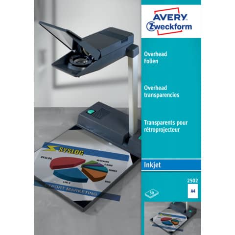 Overhead-Folien, A4, einseitig beschichtet, 50 Blatt AVERY ZWECKFORM 2502