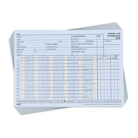 Urlaubs- und Fehltagekarte tabellarisch, A5, 10 Stück, blau RNK 2901/25-10