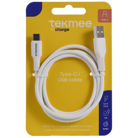 Ladekabel USB-A/USB-C, Nylon, weiß TEKMEE 40430170