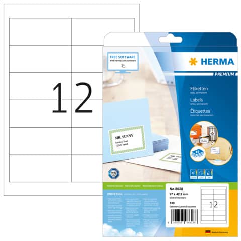 Etiketten Premium permanent, 97x42,3mm, 120 Stück, weiß HERMA 8628