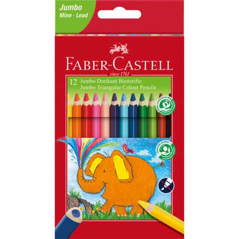 Farbstifte Jumbo dreikant, 12 Stück, sortiert FABER CASTELL 116501