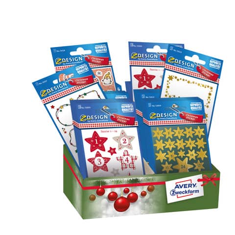 Weihnachtssticker Adventskalender-Zahlen, 60 Stück, sortiert AVERY ZWECKFORM 52988