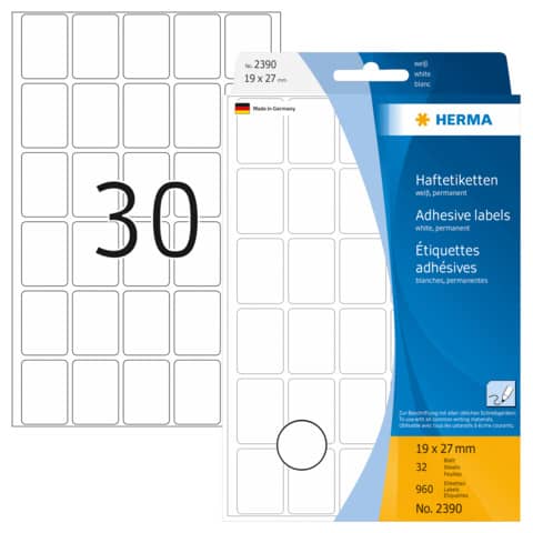 Etiketten permanent, 19x27mm, 960 Stück, weiß HERMA 2390