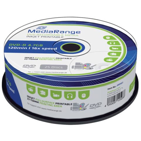 DVD-R 25er Spindel print.   4,7Gb120mi MEDIARANGE MR407