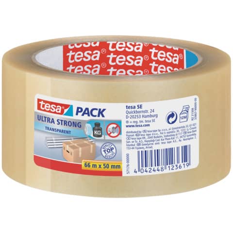 Packband tesapack® Ultra Strong, PVC, 66 m x 50 mm, transparent TESA 57176-00000-08