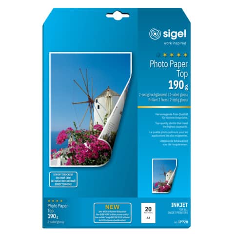 Inkjet Papier Professional, A4, 190g/m², 20 Blatt, weiß SIGEL IP720