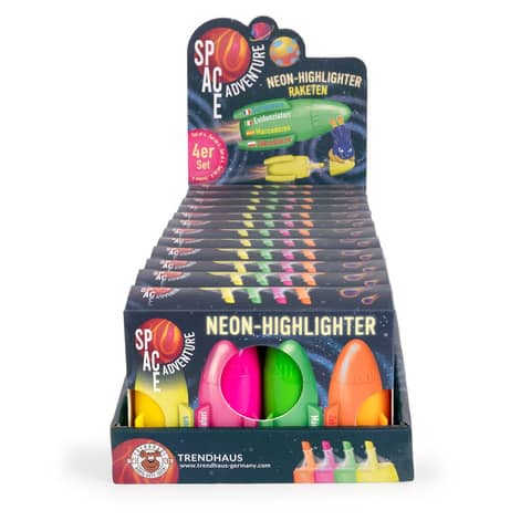 Textmarker Rakete 4er-Set neon sortiert     Space Adventure TRENDHAUS 961747