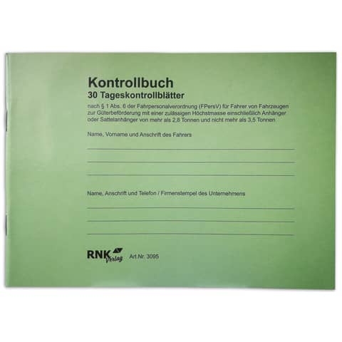 Kontrollbuch Fahrpersonal, A5 quer, 32 Blatt RNK 3095