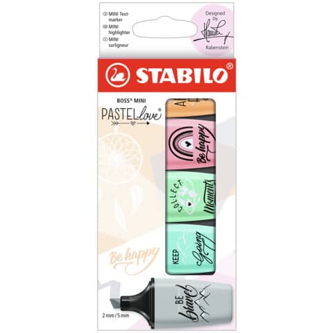 Textmarker BOSS® MINI Pastellove® Edition 2.0, 5 Stück, sortiert STABILO 07/05-29-10