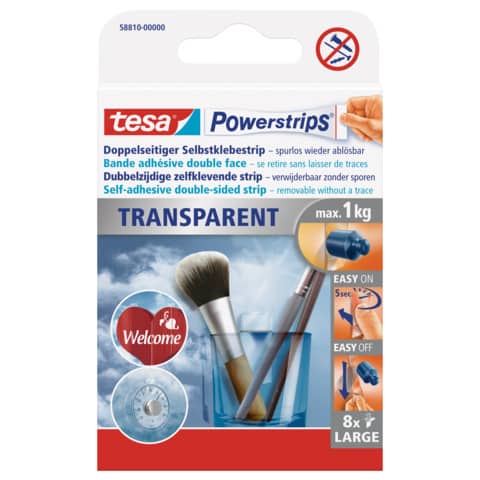 Klebestück Powerstrips® Large, wieder ablösbar, 15 x 81 mm, transparent, 8 Stück TESA 58810-00000-00