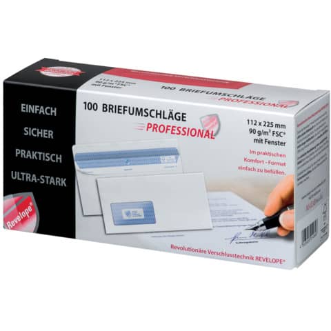 Briefumschlag mit Fenster - Revelope®, DIN lang, 90g/m², 100 Stück, weiß PROFESSIONAL 30051785