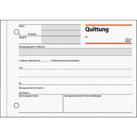 Quittung mit MwSt.-Nachweis, A6 quer, 50 Blatt SIGEL QU619