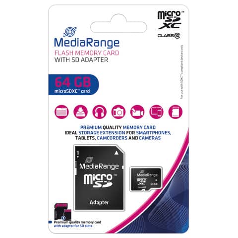 Speicherkarte MicroSDHC 64GB Class10  /3413490 MEDIARANGE MR955