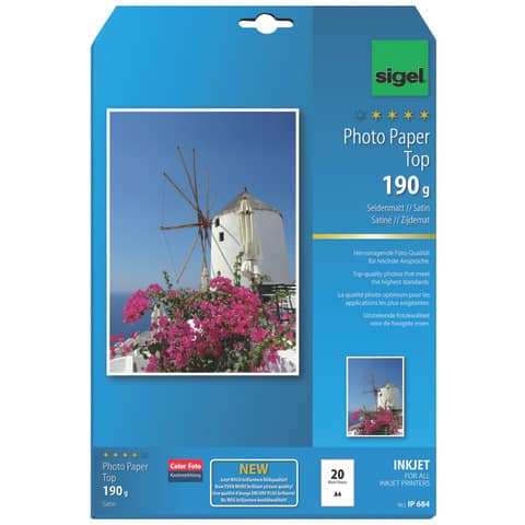 Inkjet Papier Professional, A4, 190g/m², 20 Blatt, seidenmatt SIGEL IP684