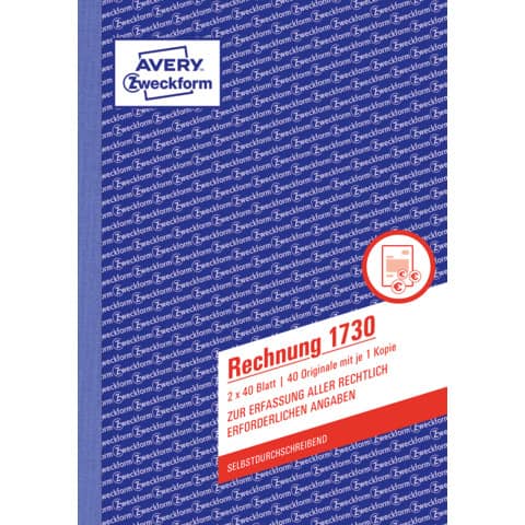 Rechnung, A5, selbstdurchschreibend, 2x40 Blatt AVERY ZWECKFORM 1730