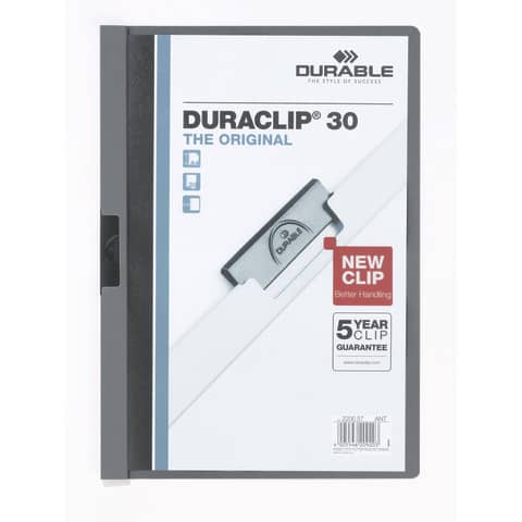 Klemm-Mappe DURACLIP® Original 30, Hartfolie, bis 30 Blatt, transparent/anthrazit DURABLE 2200 57