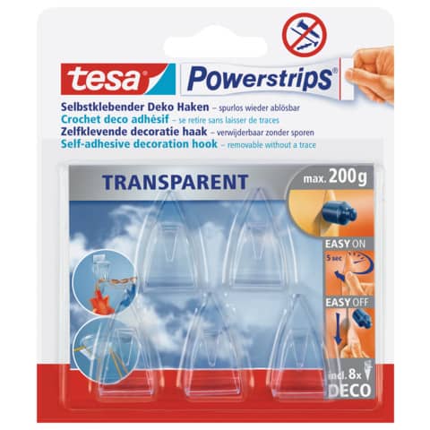 Deco-Haken Powerstrips®, ablösbar, 5 Stück, transparent TESA 58900-00013-03