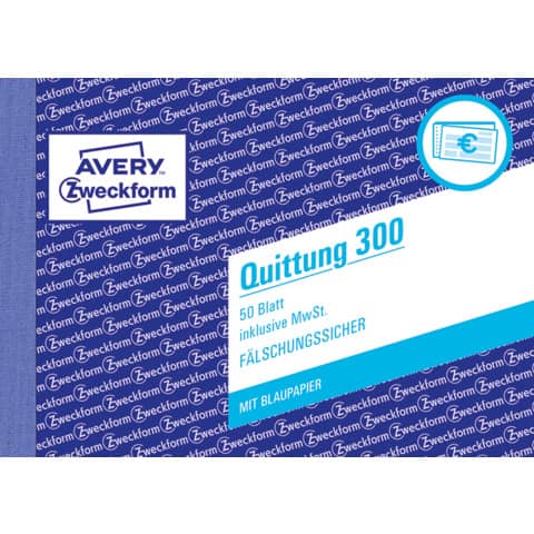 Quittung inkl. MwSt., A6 quer, Blaupapier, 50 Blatt AVERY ZWECKFORM 300