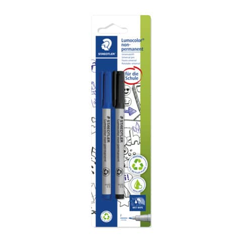 Folienstift Lumocolor® non-permanent, ca. 0.6 mm, schwarz+blau, Blisterkarte STAEDTLER 316 ASBK2D