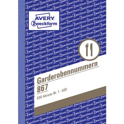 Garderobennummernblock 1-500, sortiert AVERY ZWECKFORM 867