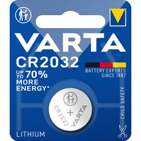 Knopfzellen-Batterie Lithium CR2032, 1 Stück VARTA 06032101401