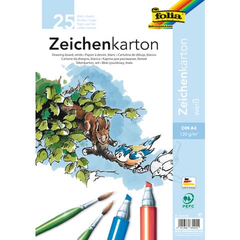 Zeichenkarton, A4, 120g/m², 25 Blatt, weiß FOLIA 8300/25