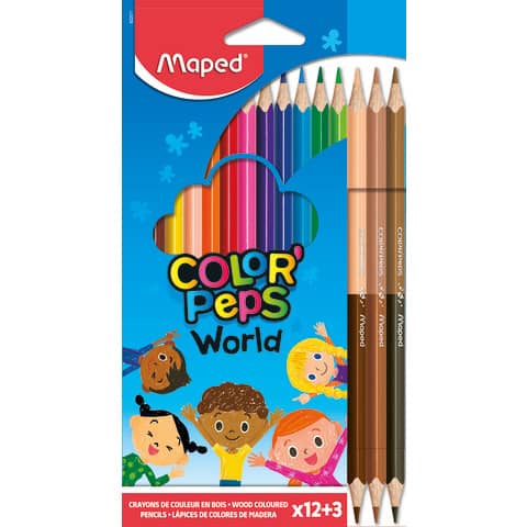 Farbstiftetui Color'Peps World, 12+3 Stück, sortiert MAPED M832071