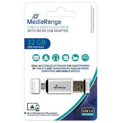 USB Stick 2.0+MicroUSB, 32GB MEDIARANGE MR932-2
