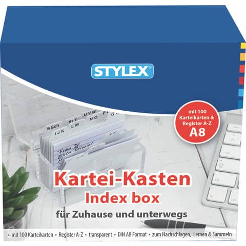 Karteikasten, DIN A8, inkl. 100 Karteikarten STYLEX 49973